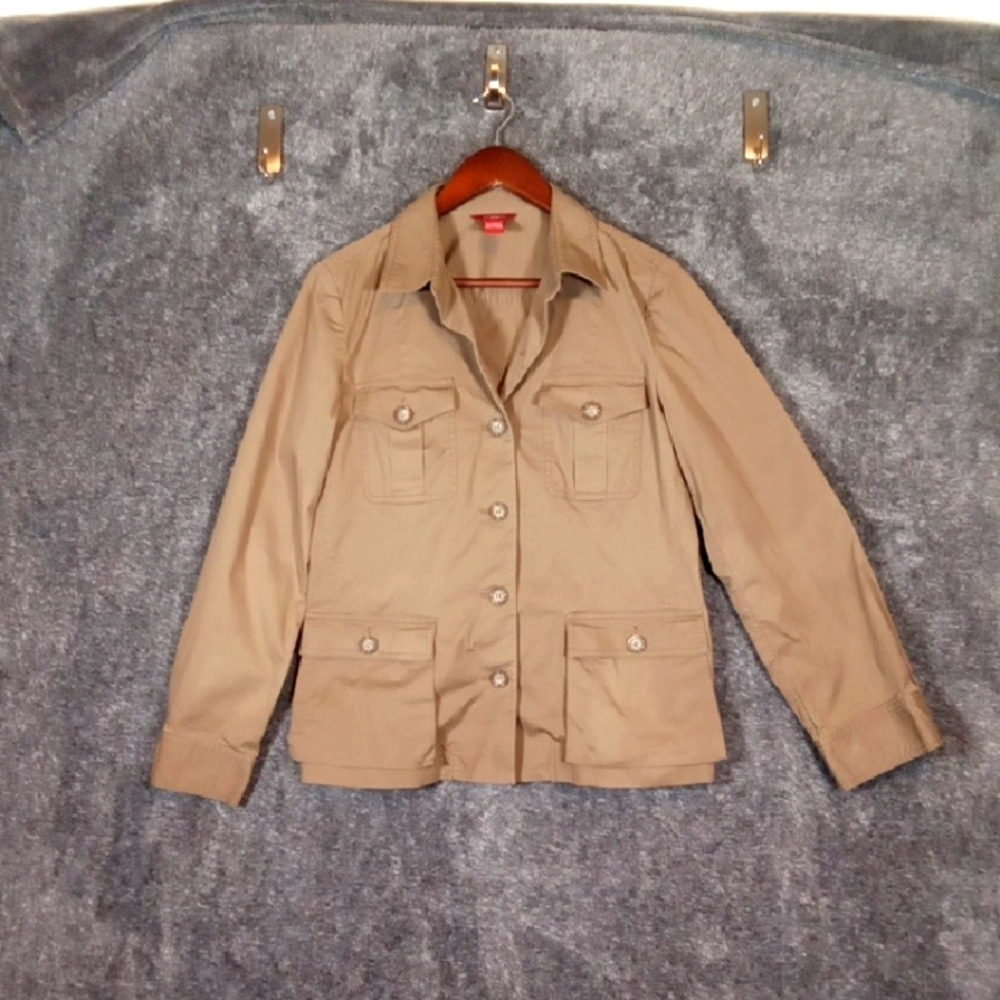 Sundance Tan Utility Jacket with Collared Neckline Womens Medium Belt